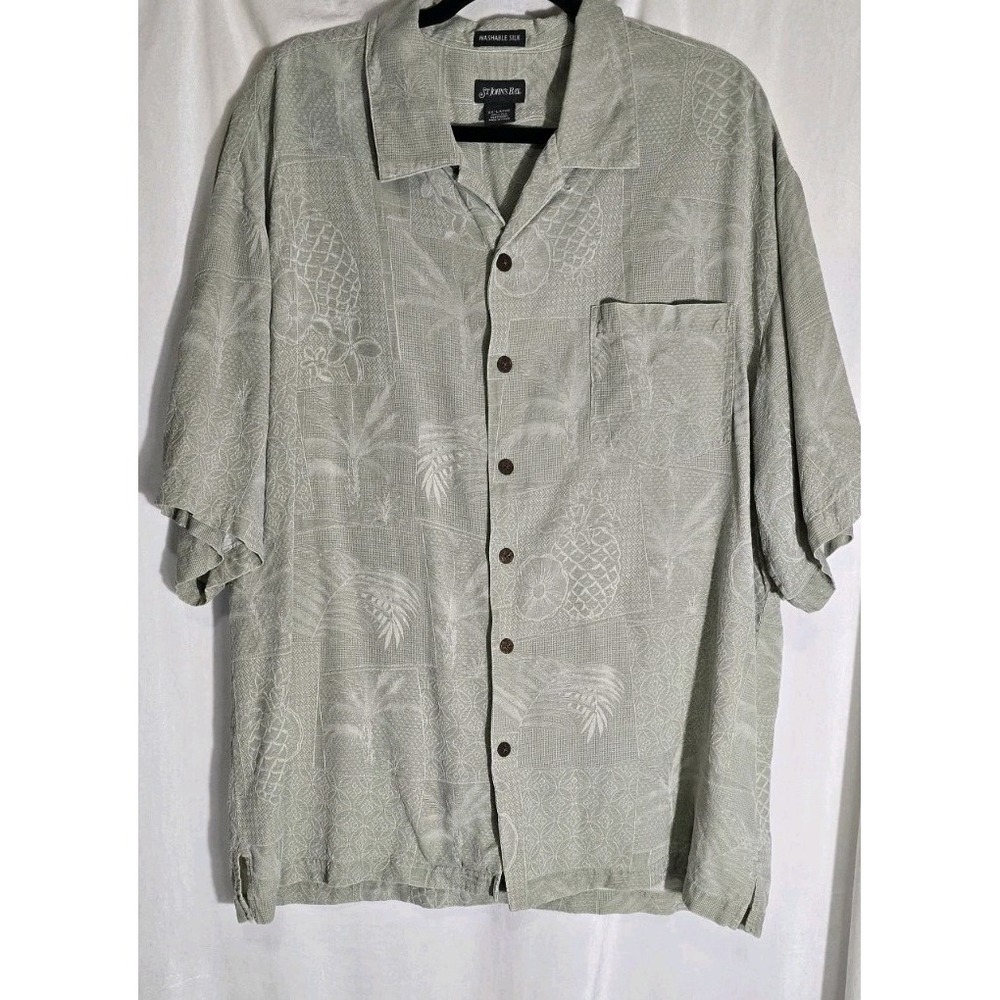 St. John's Bay Men's Green Palms & Pineapple Silk Hawaiian‎  Button Up Shirt XXL